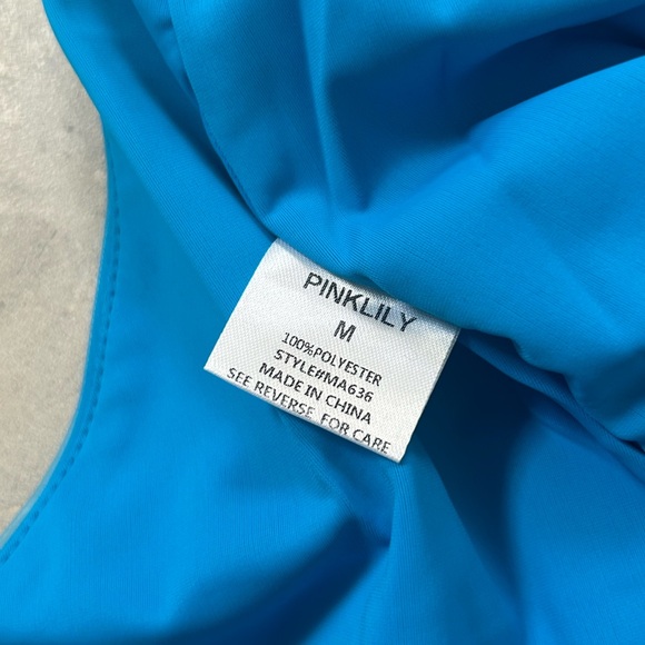 NWT PINK LILY WOMENS BLUE HALTER BOW BACK DETAIL BODYSUIT - Picture 10 of 11